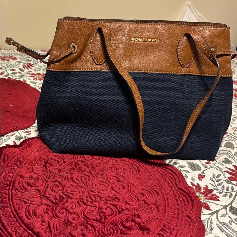 Chic Tan and Navy Tote Bag
